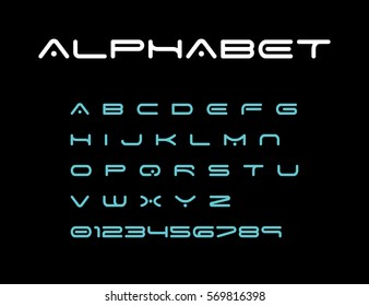 Alphabet, Modern Font, Space Typeface, Minimalist Style. Latin Alphabet Letters. Vector Design Element.