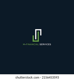 letra inicial abstracta logotipo M y S en color blanco y verde aislado con fondo azul oscuro aplicado para el diseño del logotipo de servicios financieros también adecuado para las marcas con nombre inicial MS o SM