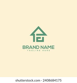 Alphabet monogram letter E with real estate house logo design - vector.