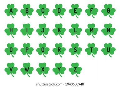 Alphabet monograms  St. Patrick’s Day.Vector illustration. Shamrock leaves.