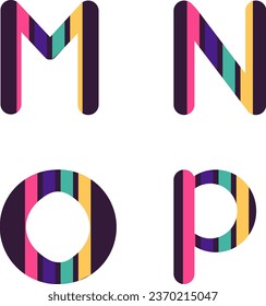 Alphabet M-P. Multicolored letters on white background	