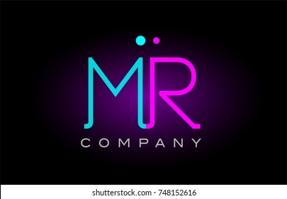 Alphabet mr m r letter logo design combination with neon light effect in blue and pink color suitable for a company banner or branding purposes