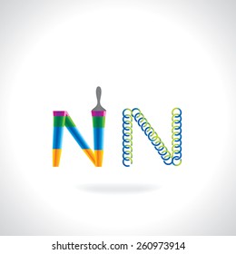 alphabet N created by painting brush and circles