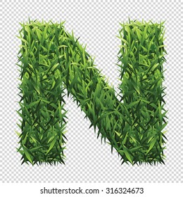 Alphabet N of green grass. A lawn alphabet with gradient light green to dark green.