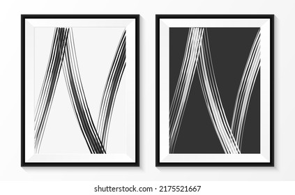 Alphabet "N" hand drawn, Abstract brush black and white picture on paper with black wooden frame. vector illustration.