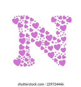 Alphabet  N  of hearts vector illustration