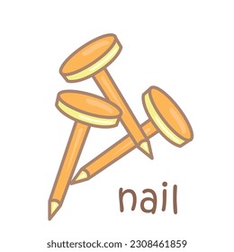 Alphabet N For Nail Vocabulary School Lesson Student Illustration Vector Clipart Cartoon