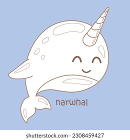 Alphabet N For Narwhal Vocabulary School Student Lesson Digital Stamp Outine