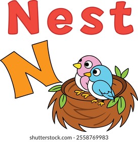 Alphabet N - Nest Illustration for Kids | Fun and Educational Preschool Learning Concept