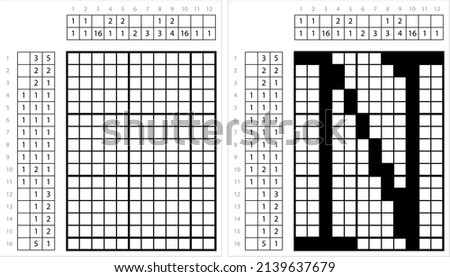 Alphabet N Nonogram Pixel Art, Character N, Language Letter Graphemes Symbol Vector Art Illustration, Logic Puzzle Game Griddlers, Pic-A-Pix, Picture Paint By Numbers, Picross