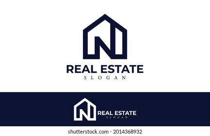 Alphabet N Real Estate Monogram Vector Logo Design, Letter N House Icon Template