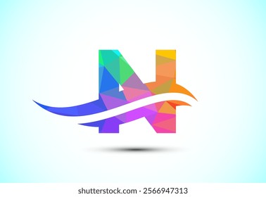 Alphabet N with swoosh or ocean wave logo design. Graphic alphabet symbol for corporate business identity
