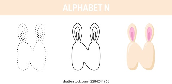 Alphabet N tracing and coloring worksheet for kids