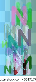 Alphabet N vector background around colorful brochure, complex conclusion between case