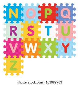 Alphabet from N to Z written with puzzle - vector illustration