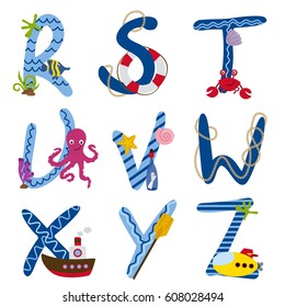 alphabet nautical from R to Z - vector illustration, eps
