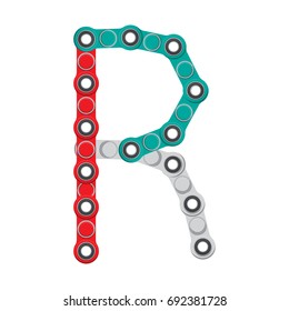Alphabet from the New popular anti-stress toy Spinner. Letter R. Vector Illustration. EPS10