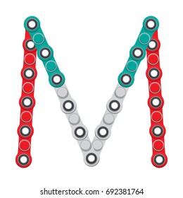 Alphabet from the New popular anti-stress toy Spinner. Letter M. Vector Illustration. EPS10