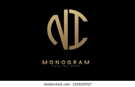 Alphabet NI or IN illustration monogram vector logo template in round shape