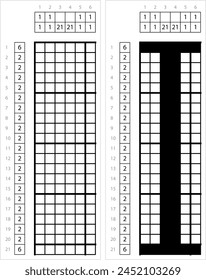 Alfabeto I Nonogram Pixel Art, Carácter I, Letra De Idioma Graphemes Symbol Ilustración De Arte vectorial, Juego De Rompecabezas De Lógica Griddlers, Pic-A-Pix, Picture Paint By Numbers, Picross