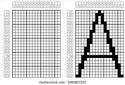 Alphabet A Nonogram Pixel Art, Language Letter Graphemes Symbol, Logic Puzzle Game Griddlers, Pic-A-Pix, Picture Paint By Numbers, Picross, Vector Art Illustration