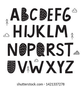 Alphabet in nordic style. Hand drawn vector illustration.