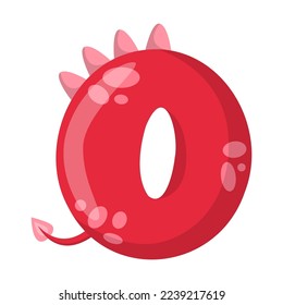 Alphabet number 0 in dinosaur font vector illustration. Cute cartoon drawing of English letter and number in dino style for kindergarten or school children. Education concept