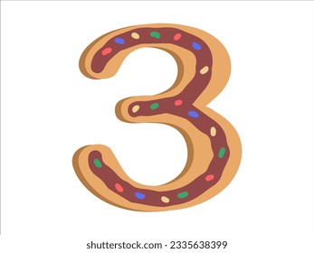 Alphabet Number 3 with Donut Illustration
