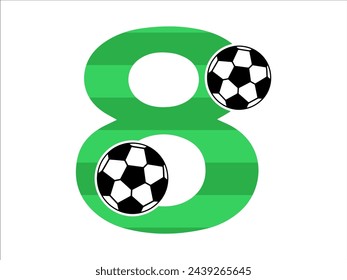 Alphabet Number 8 with Soccer Ball Illustration