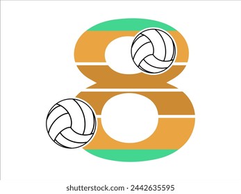 Alphabet Number 8 with Volleyball Illustration