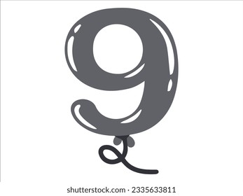 Alphabet Number 9 with Balloon Illustration