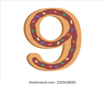 Alphabet Number 9 with Donut Illustration