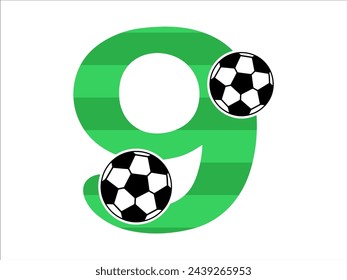 Alphabet Number 9 with Soccer Ball Illustration