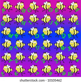 Alphabet and number bee vector individually grouped.