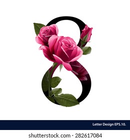 Alphabet number eight with flower. Vector illustration.