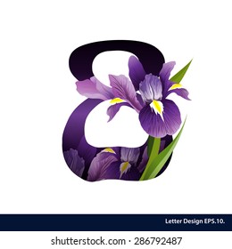 Alphabet number eight with flower. Vector illustration.