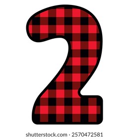 Alphabet number font, red lumberjack plaid pattern for 2