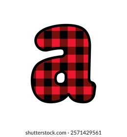 Alphabet number font, red lumberjack plaid pattern a