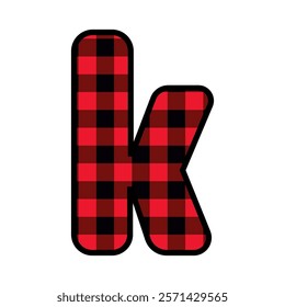 Alphabet number font, red lumberjack plaid pattern k