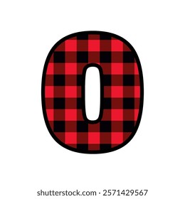 Alphabet number font, red lumberjack plaid pattern o