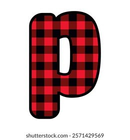 Alphabet number font, red lumberjack plaid pattern p