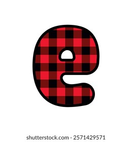 Alphabet number font, red lumberjack plaid pattern e