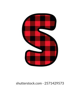 Alphabet number font, red lumberjack plaid pattern s