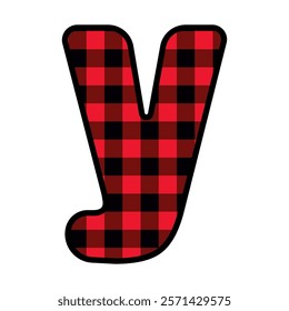 Alphabet number font, red lumberjack plaid pattern y