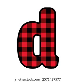 Alphabet number font, red lumberjack plaid pattern d