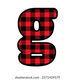 Alphabet number font, red lumberjack plaid pattern g