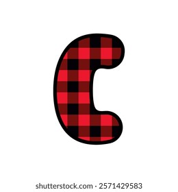 Alphabet number font, red lumberjack plaid pattern c