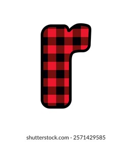 Alphabet number font, red lumberjack plaid pattern r