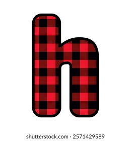 Alphabet number font, red lumberjack plaid pattern h