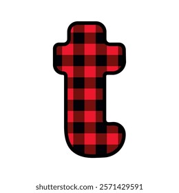 Alphabet number font, red lumberjack plaid pattern t